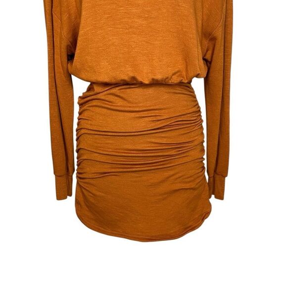 Anthropologie Daily Practice Burnt Orange Ruched Long Sleeve Mini Dress | M - Picture 7 of 10